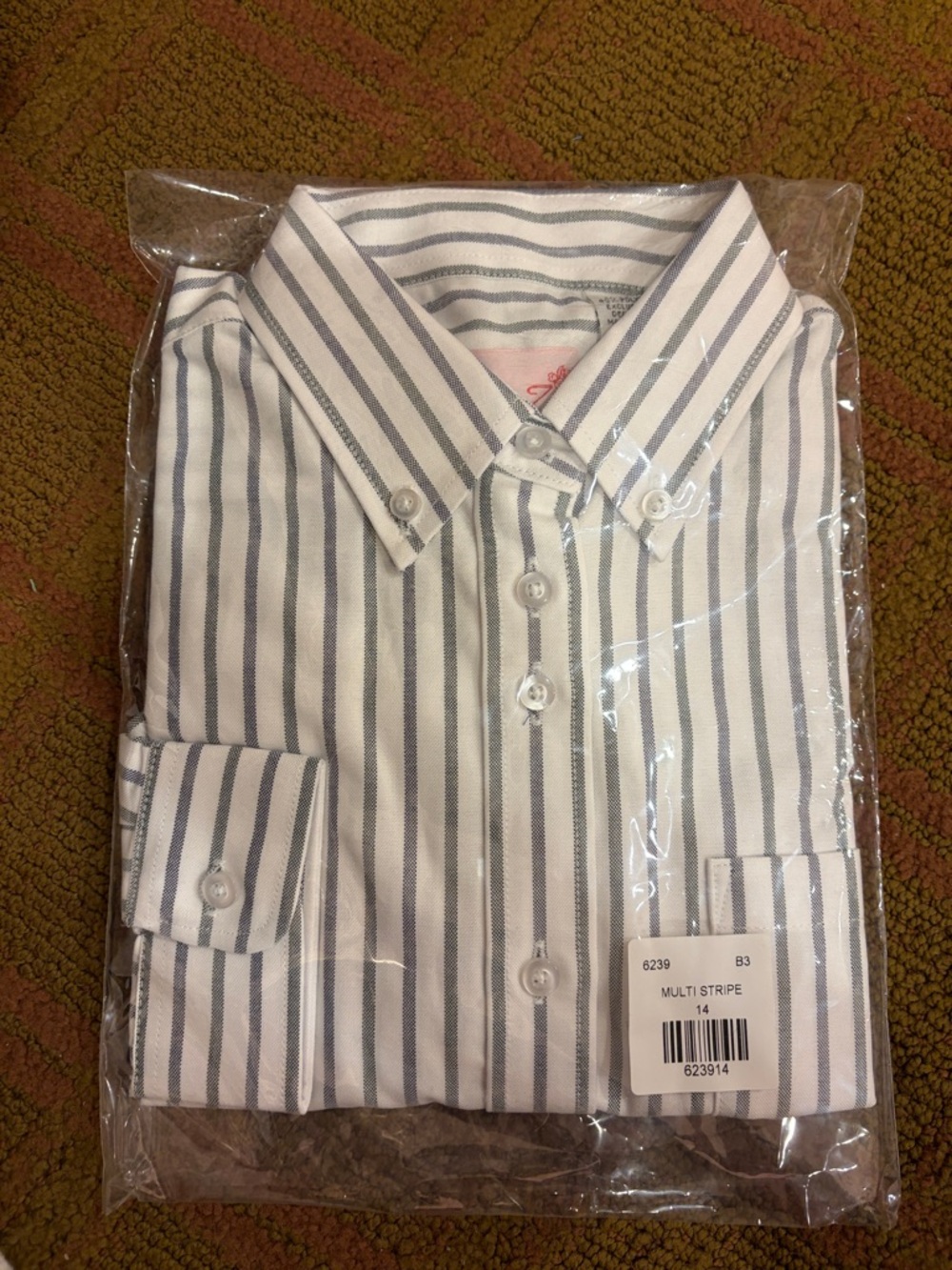 Women’s White Dress Shirt with grey and white Multi-Stripe - Button-Down